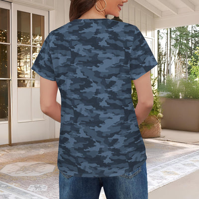 Dark Blue Navy Camouflage Women's T-Shirt