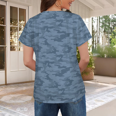 Steel Blue Navy Camouflage Women's T-Shirt