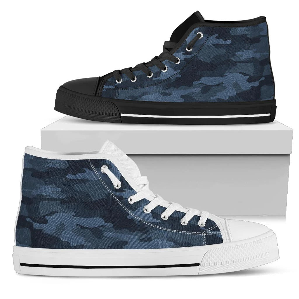 Dark Blue Navy Camouflage High Top Shoes