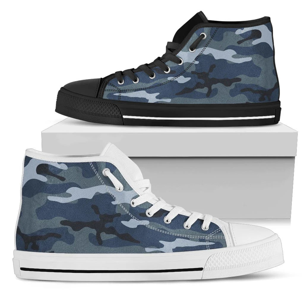 Dark Blue Navy Camouflage High Top Shoes