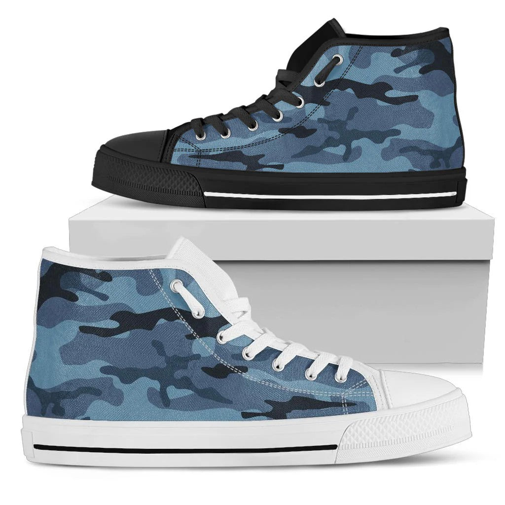 Dark Blue Navy Camouflage High Top Shoes