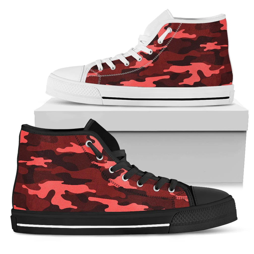 Dark Red Camouflage High Top Shoes