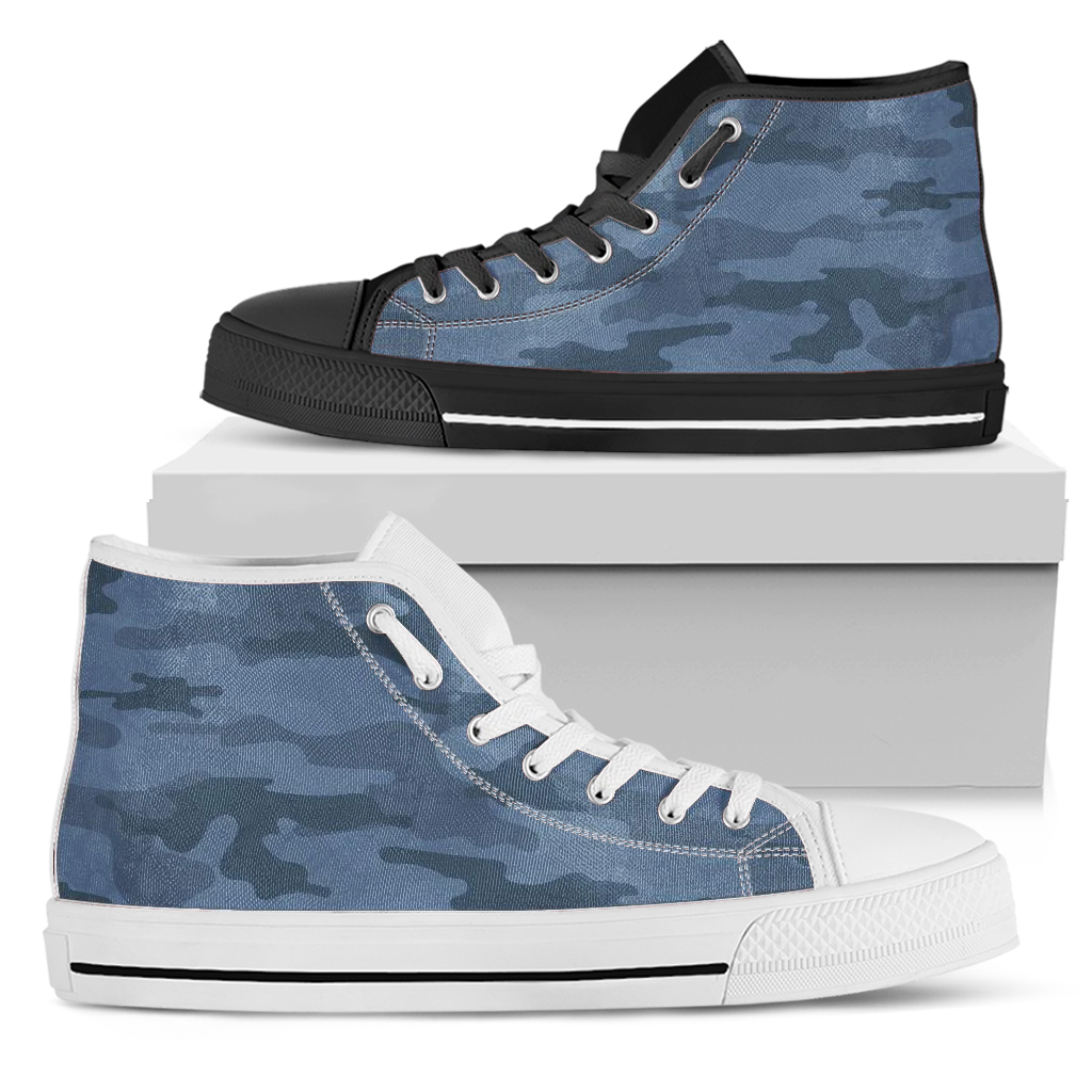 Steel Blue Navy Camouflage High Top Shoes