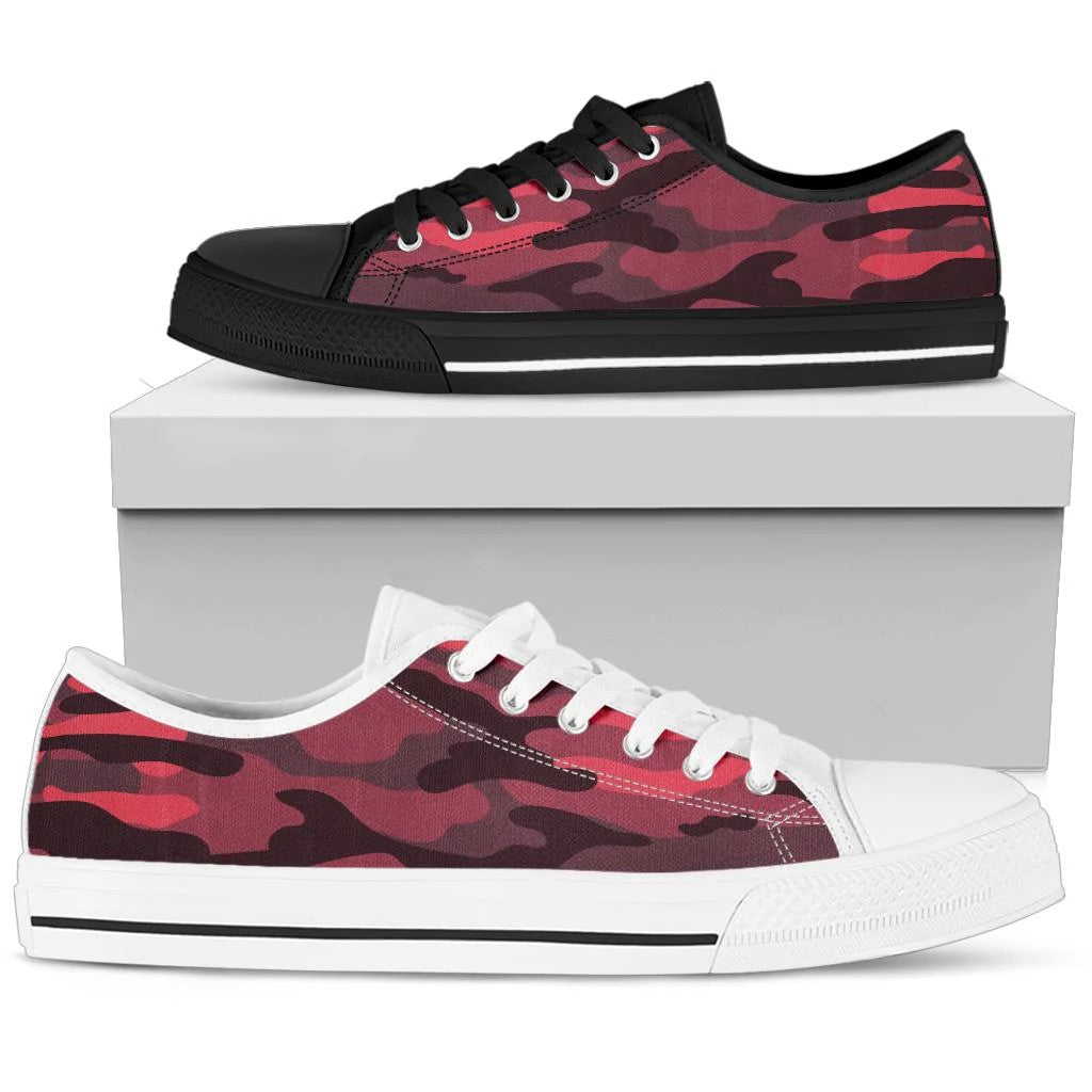 Dark Red Camouflage Low Top Shoes
