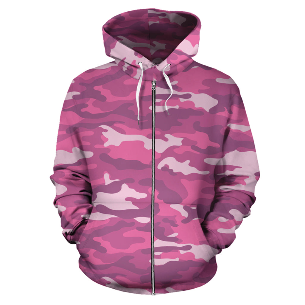 Pink Camouflage Zip-Up Hoodie